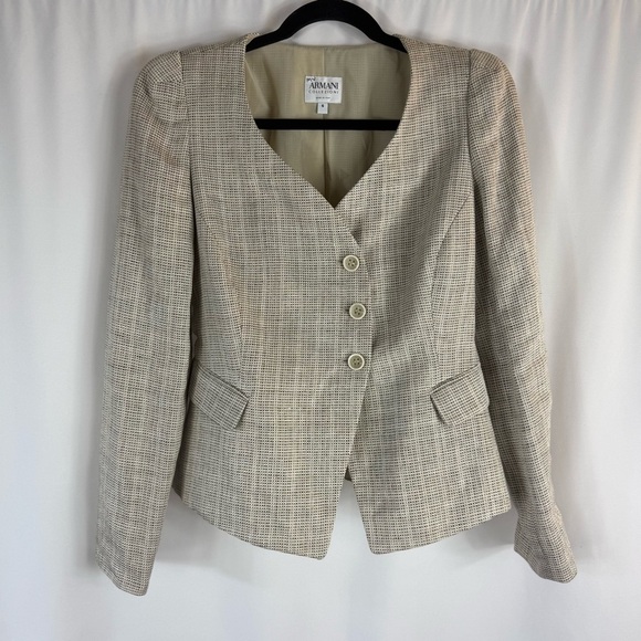 Armani Collezioni Womens 6 Tweed Linen Blend Blazer Cream Black Classic,Career - Picture 1 of 14
